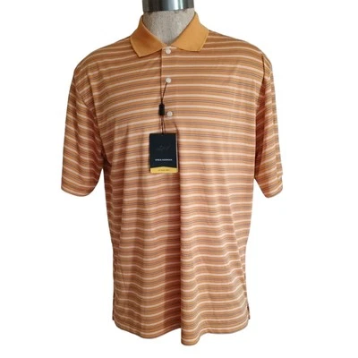Polo de golf Greg Norman Play Dry para hombre talla L dorado azul a rayas nuevo con etiquetas logotipo Ballymeade Foto 1 de 4