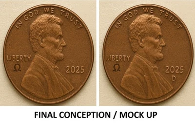 2025 P & D Lincoln Penny Cent OMEGA Ω Counterstamp Set #/50 Presale - Image 1 of 2