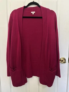 Talbots Magenta Pink Open Front Cotton Cardigan Size 1X Pockets - Picture 1 of 7