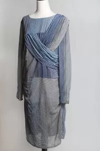 REISS gestreiftes Langarm Etuikleid grau und blau Größe 10 - Bild 1 von 10