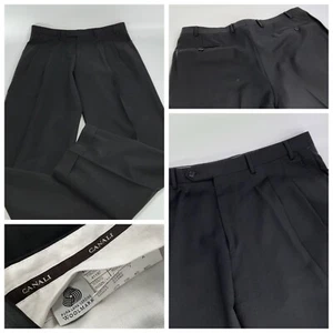 Canali Dress Pants Men’s 37x31 Black 100% Wool Pleated Cuffs Italy YGI A4-67 - Picture 1 of 10