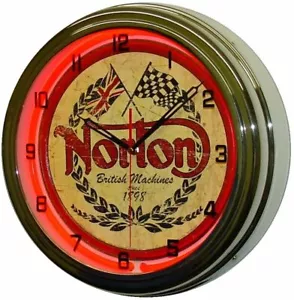 16" NORTON Motorcycle Sign Red Neon Clock - Picture 1 of 1