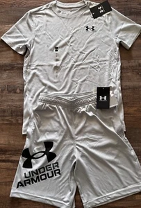 NWT Under Armour YLG Light Gray/Black Tech Vent Shirt & Shorts Set Large - Picture 1 of 4