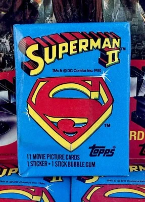 Película Topps Superman II Hit 1981 🍿 PACK 11 tarjetas 1 pegatina 1 goma DC COMICS ¡EMBALAJE ORIGINAL!