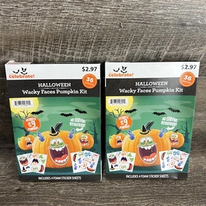 Lot of 2 Brand New Halloween Pumpkin Kit Wacky Faces Sticker Kits No Carving FSH - Picture 1 of 7