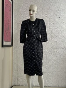 1980s Does 1940s Black Satin Peplum Pencil Dress-Polka Dot-Chic-Vintage-Small - Bild 1 von 17