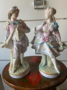 1850 FRENCH PAIR OF BISQUE FIGURINES OF A COUPLE BY VION & BAURY PERFECT COND. - Picture 1 of 12