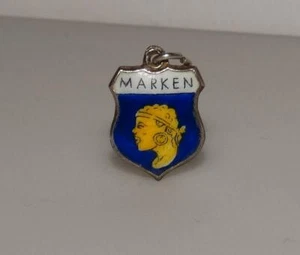 Vintage MARKEN Yellow Bust Profile Enamel Shield Sterling Silver Charm #22F - Picture 1 of 3