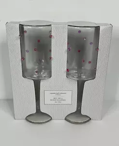 Cupcakes & Cashmere Wine Glasses Set Of 2 New Beaded Hazed Purple Pink Dot Glass - Picture 1 of 15