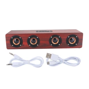 Red Wood Grain BT Speaker Wireless Subwoofer PC Phone Desktop Music Player Fit - Afbeelding 1 van 11