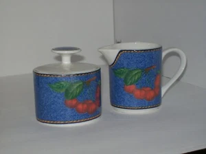 VICTORIA BEALE CASUAL BLUE HARVERST SUGAR W/ LID AND CREAMER - Picture 1 of 3