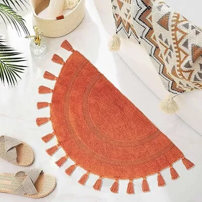 Royal Blaze Bath Mat Crochet Washable Plush Rug, D Shape w/ 4" Tassels - 22"x42" - Image 1 of 4