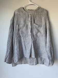 Zara Free People Style Boho Button Down Shirt Women Size XS 100% Linen Grey - Picture 1 of 7