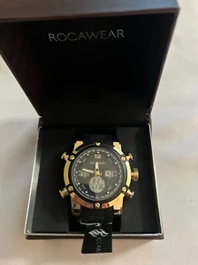 Rocawear Men's RM03592 Gold Tone Adjustable Black Rubber Strap Stop Watch  - Picture 1 of 4