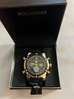 Rocawear Men's RM03592 Gold Tone Adjustable Black Rubber Strap Stop Watch  - Image 1 of 4