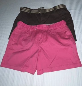 NEW LOT St John's Bay 5" Shorts Women's 6 Brown Pink With Belt Stretch Cotton - Picture 1 of 11