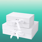 50x Matte White Christmas Collapsible Box Magnetic Flap Closure Bowtie Boxes