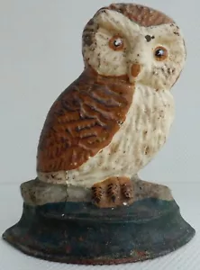 VINTAGE Owl Doorstop Cast Iron Hand Painted Bird Retro 10 cm Height - Picture 1 of 11