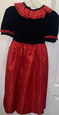 Vintage girls Petals of San Francisco red polka dot dress velvet top size 10 - Image 1 of 4