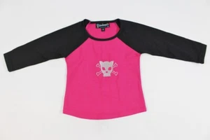 Girls Two Tone Pink Black Goth Raglan Long Sleeve Cat Skull Made USA NEW 6 - Picture 1 of 6
