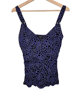 Camiseta sin mangas EXPRESS Y2K de malla de nailon estrás acanalado para mujer mediana azul negra Foto 1 de 4