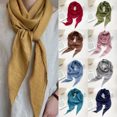 Solid Triangle Headscarf Cotton Linen Scarf Bandanas Hairscarf Soft Shawl UK - Image 1 of 4