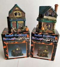 2 Halloween Ceramic House Haunting Illuminations Funeral Parlor Vintage 1990s