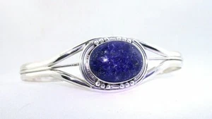 Vintage Southwest Sterling Silver Cuff Lapis Cabochon 7 1/2 Inch Cuff Bracelet - Picture 1 of 5