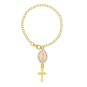 Golden Cross Charm Adjustable Religious Rosary Car Rearview Mirror Pendant Decor - Picture 1 of 8