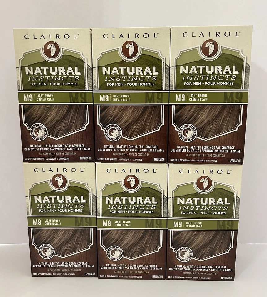 Set Of 6 ~ CLAIROL Natural Instincts For Men ~ M9 Light Brown Haircolor Kit Dye - Image 1 of 4