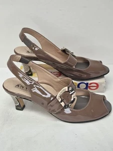 Anyi Lu Women Tulip Heels Slingback Patent Peep Toe snake buckle 38.5/ US 7.5-8 - Picture 1 of 9
