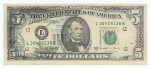 $5.00 1988A Off-Set Printing Error. F-1979L  Problem Free Note - Picture 1 of 2