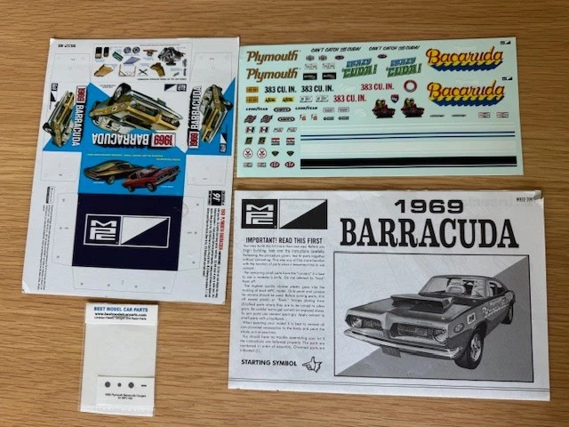 MPC 1/25 1969 Plymouth Barracuda "Crazy Cuda" decals, instructions, display box - Image 1 of 1
