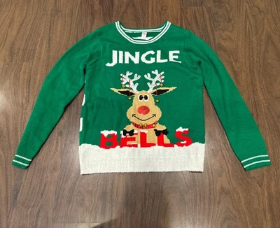 Sin Límites Talla XL Feo Navidad Suéter Reno 3D Jingle Bells Foto 1 de 4