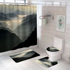 Hazy Forest Fog Shower Curtain Sets with Hooks Nature View Bathroom Set Bath Mat