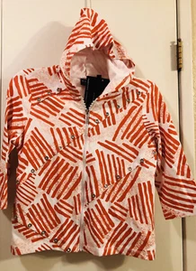 ONQUE Casual Orange White Geometric Hoodie Sweatshirt Jacket Women's M NEW - Picture 1 of 7