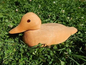 VTG Wooden Bird Factory Glass Eyed UNPAINTED Duck Decoy Cottage Cabin Art -TF840 - Picture 1 of 10