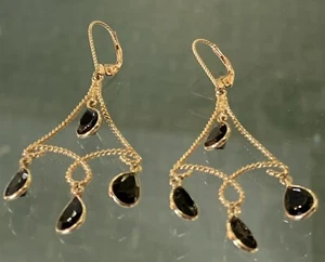 14 Karat Gelbgold hängende facettierte Onyx Chandelier Ohrringe - Bild 1 von 5