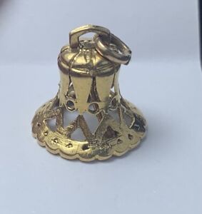 Vintage 9 Karat Gelbgold Kirche Hochzeit Glocke 2,9 g Charm Anhänger 375 9k