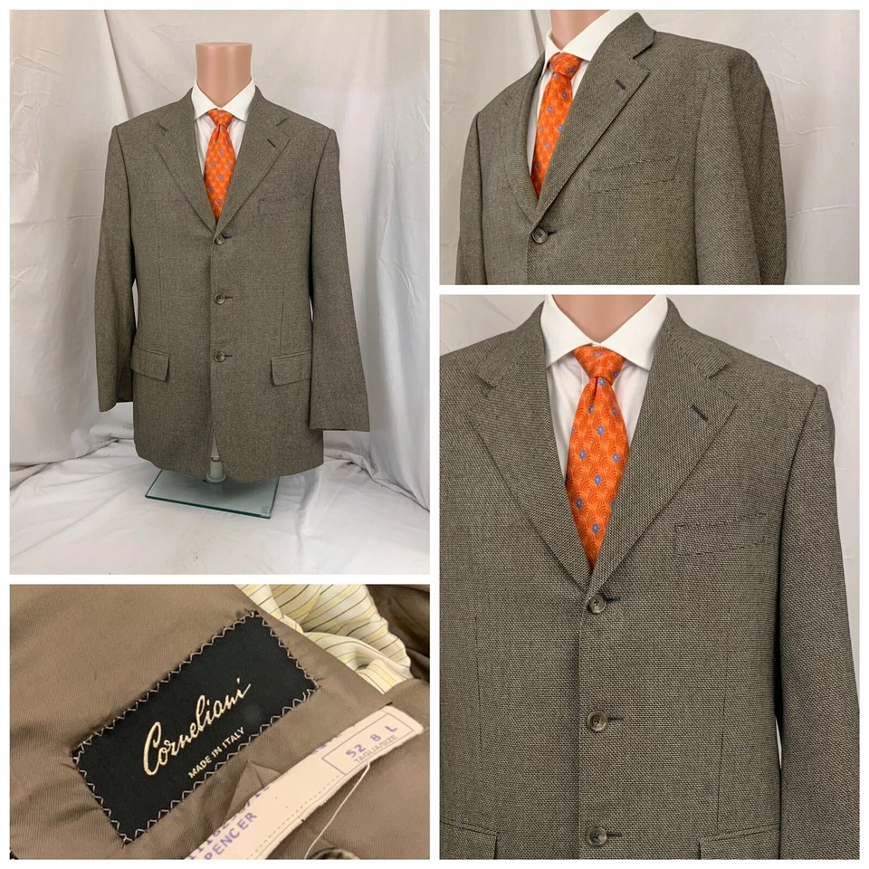 Corneliani Blazer 42L Brown Check Silk Wool 3 Btn Made In Italy YGI W1-29 - Image 1 of 4