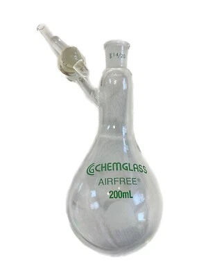 CHEMGLASS AIRFREE Glass 200mL Schlenk Reaction Flask 14/20 2mm Stpk AF-0520-06 - Image 1 of 4