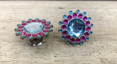 Vintage 2 BLING Drawer Pulls Knobs Handles Silver Furniture Rhinestones Modern - Image 1 of 4