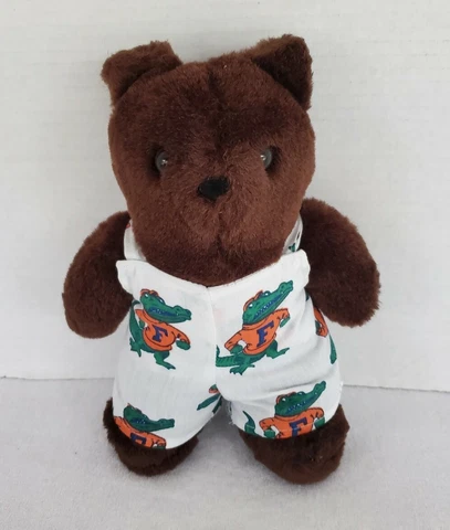 Vintage Florida Gators Plush Bear Stuffed Animal Overalls 9"  Brown Mascot Toy Cover
