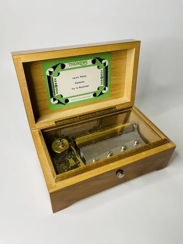 Vintage Thorens Swiss Cylinder 3-Song Music Box Wood Switzerland PRISTINE works! Cover
