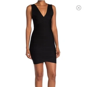 Mini vestido Herve Leger negro con cuello en V - talla grande nuevo con etiquetas $798 - Imagen 1 de 6