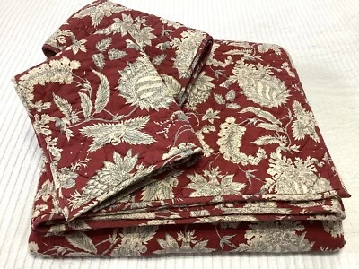 Pottery Barn Margaret Red Floral Cotton/Linen ~Full/Queen Quilt & 2 Pillow Shams - Image 1 of 4