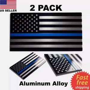 ALUMINUM Thin Blue Line Flag Decal Sticker Support Law Enforcement Police 5"x3" - Picture 1 of 15