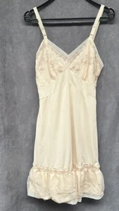 Lencería Vintage Val Mode Slip Crema Bordado Encaje Talla 34 - Imagen 1 de 6