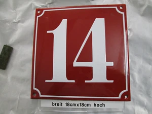 Hausnummer Emaille Nr 14 weiße Zahl roter Hintergrund 18 cm x 18 cm Baujahr 2020 - Picture 1 of 20