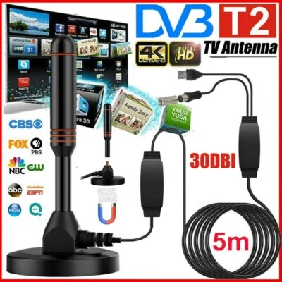 Digital DVB-T2 TV Receiver USB Stabantenne 5M HD Antenne 30dB Außen Verstärker - Bild 1 von 4